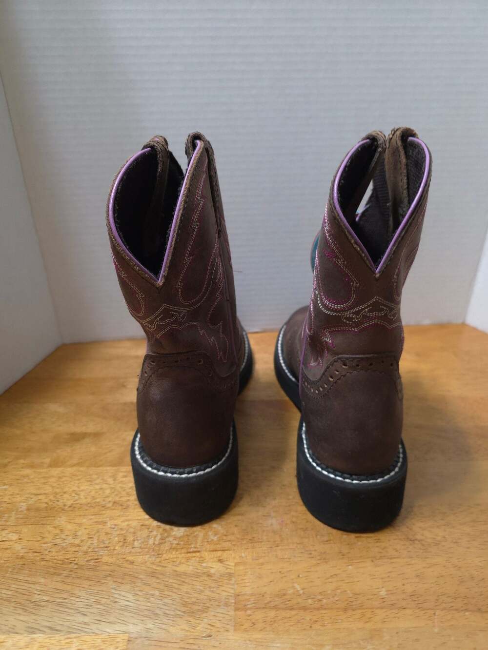 Justin Gypsy Gemma 8 Inch Brown and Pink Leather Western Cowgirl Boots - Picture 6 of 10